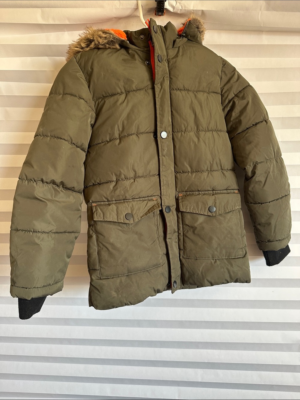 Members Mark Boys Olive Green Puffer Jacket S 7 Heavyweight Winter Coat Hooded